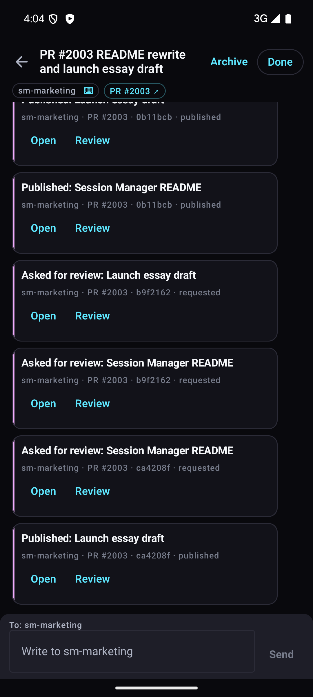 The Session Manager inbox on a phone